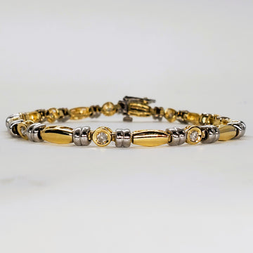 14ktt Yellow Gold Bar Bezel Diamond Link Bracelet DEJ-24536